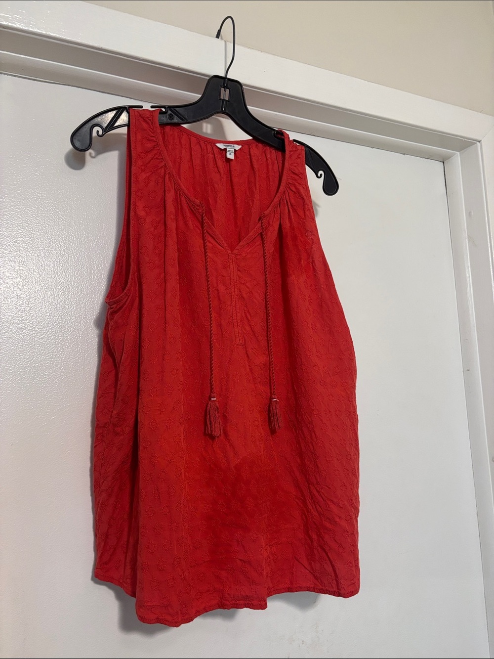 Sonoma Red Sleeveless Tassel Tie Blouse